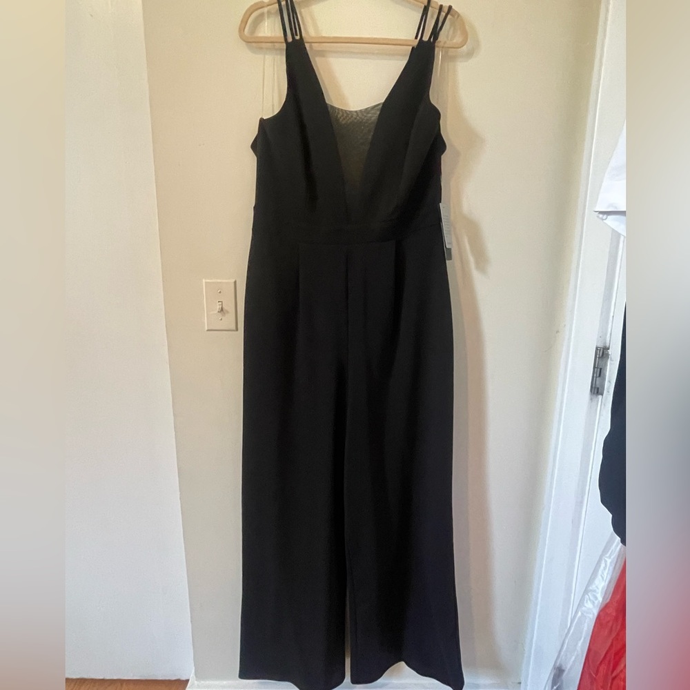 Bebe Mesh V Neck Wideleg Jumpsuit NWT